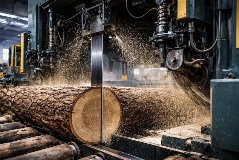 Sawmill Operation / Band Saw in Use
